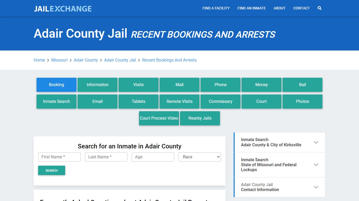 Adair County Jail MO Recent Arrests and Bookings - Jail Exchange