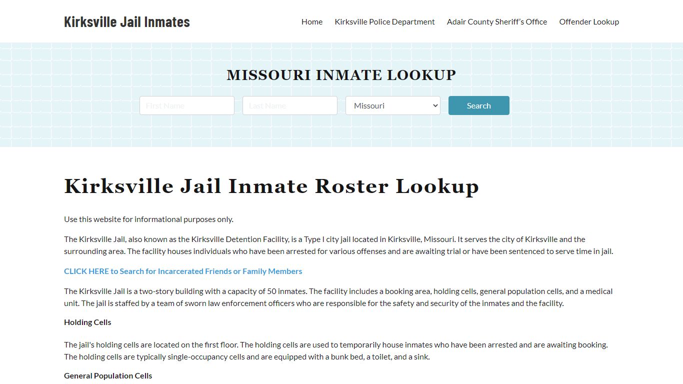 Kirksville Jail Inmate Roster, Adair County, MO, Offender Search